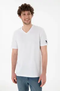 US Polo Assn. Men Regular Fit  V-neck White Basic T-Shirt - Image 4
