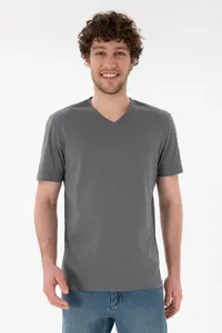 US Polo Assn. Men Regular Fit  V-neck Gray Basic T-Shirt - Image 2