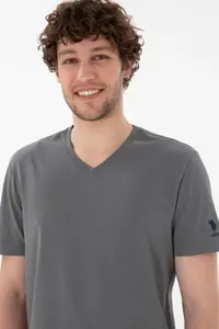 US Polo Assn. Men Regular Fit  V-neck Gray Basic T-Shirt - Image 3