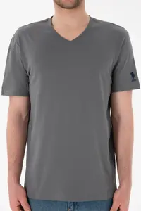 US Polo Assn. Men Regular Fit  V-neck Gray Basic T-Shirt - Image 7