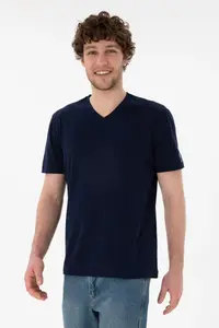US Polo Assn. Men Regular Fit  V-neck Navy Blue Basic T-Shirt - Image 2