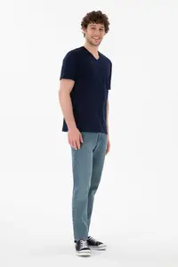 US Polo Assn. Men Regular Fit  V-neck Navy Blue Basic T-Shirt - Image 5