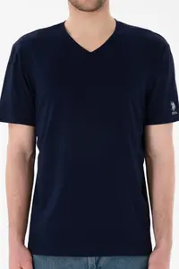 US Polo Assn. Men Regular Fit  V-neck Navy Blue Basic T-Shirt - Image 7