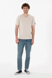 US Polo Assn. Men Regular Fit  V-neck Stone Basic T-Shirt - Image 5