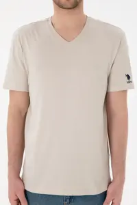 US Polo Assn. Men Regular Fit  V-neck Stone Basic T-Shirt - Image 7