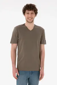 US Polo Assn. Men Regular Fit  V-neck Mink Basic T-Shirt - Image 2