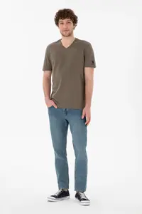 US Polo Assn. Men Regular Fit  V-neck Mink Basic T-Shirt - Image 5