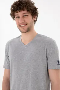 US Polo Assn. Men Regular Fit  V-neck Gray Melanj Basic T-Shirt - Image 3