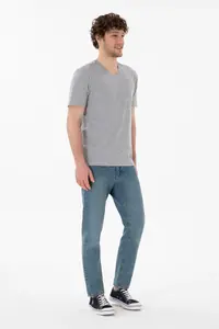 US Polo Assn. Men Regular Fit  V-neck Gray Melanj Basic T-Shirt - Image 5