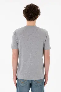 US Polo Assn. Men Regular Fit  V-neck Gray Melanj Basic T-Shirt - Image 6