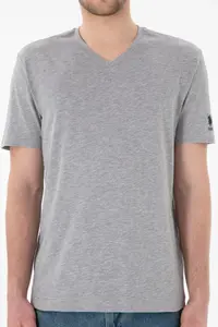 US Polo Assn. Men Regular Fit  V-neck Gray Melanj Basic T-Shirt - Image 7