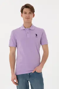 US Polo Assn. Men slim Fit Polo Shirt Collar Lilac Basic T-Shirt