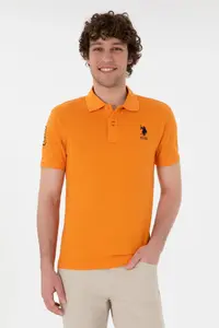 US Polo Assn. Men slim Fit Polo Shirt Collar Orange Basic T-Shirt