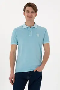 US Polo Assn. Men slim Fit Polo Shirt Collar Light Blue Washable Basic T-Shirt