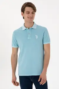 US Polo Assn. Men slim Fit Polo Shirt Collar Light Blue Washable Basic T-Shirt - Image 2