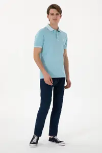 US Polo Assn. Men slim Fit Polo Shirt Collar Light Blue Washable Basic T-Shirt - Image 5