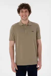 US Polo Assn. Men Regular Fit Polo Shirt Collar Khaki Basic T-Shirt - Image 2