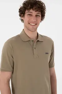 US Polo Assn. Men Regular Fit Polo Shirt Collar Khaki Basic T-Shirt - Image 3