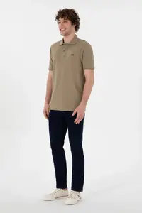 US Polo Assn. Men Regular Fit Polo Shirt Collar Khaki Basic T-Shirt - Image 5