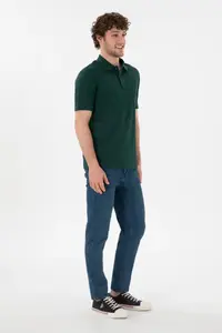 US Polo Assn. Men Regular Fit Polo Shirt Collar Dark Green Basic T-Shirt - Image 5