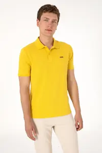 US Polo Assn. Men Regular Fit Polo Shirt Collar Yellow Basic T-Shirt - Image 3