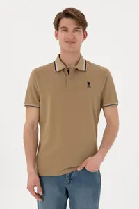 US Polo Assn. Men Regular Fit Polo Shirt Collar Khaki Basic T-Shirt
