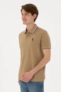 US Polo Assn. Men Regular Fit Polo Shirt Collar Khaki Basic T-Shirt - Image 2