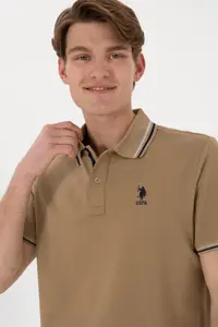 US Polo Assn. Men Regular Fit Polo Shirt Collar Khaki Basic T-Shirt - Image 3