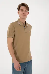 US Polo Assn. Men Regular Fit Polo Shirt Collar Khaki Basic T-Shirt - Image 4
