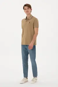 US Polo Assn. Men Regular Fit Polo Shirt Collar Khaki Basic T-Shirt - Image 5