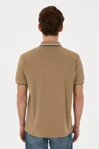 US Polo Assn. Men Regular Fit Polo Shirt Collar Khaki Basic T-Shirt - Image 6
