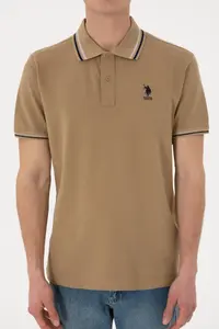 US Polo Assn. Men Regular Fit Polo Shirt Collar Khaki Basic T-Shirt - Image 7