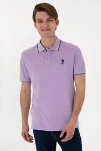 US Polo Assn. Men Regular Fit Polo Shirt Collar Lilac Basic T-Shirt - Image 2