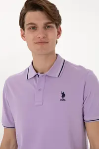 US Polo Assn. Men Regular Fit Polo Shirt Collar Lilac Basic T-Shirt - Image 3