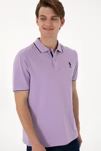 US Polo Assn. Men Regular Fit Polo Shirt Collar Lilac Basic T-Shirt - Image 4
