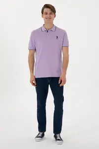 US Polo Assn. Men Regular Fit Polo Shirt Collar Lilac Basic T-Shirt - Image 5