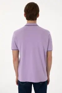 US Polo Assn. Men Regular Fit Polo Shirt Collar Lilac Basic T-Shirt - Image 6