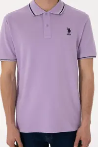 US Polo Assn. Men Regular Fit Polo Shirt Collar Lilac Basic T-Shirt - Image 7