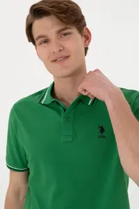 US Polo Assn. Men Regular Fit Polo Shirt Collar Green Basic T-Shirt - Image 3