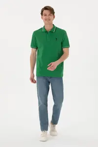 US Polo Assn. Men Regular Fit Polo Shirt Collar Green Basic T-Shirt - Image 5