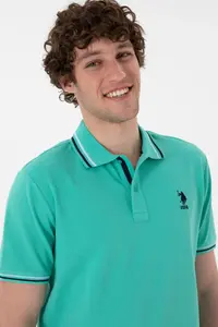 US Polo Assn. Men Regular Fit Polo Shirt Collar Mint Basic T-Shirt - Image 3