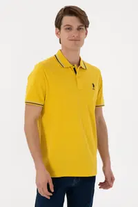 US Polo Assn. Men Regular Fit Polo Shirt Collar Yellow Basic T-Shirt - Image 2