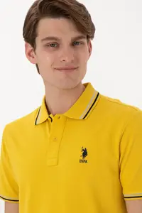 US Polo Assn. Men Regular Fit Polo Shirt Collar Yellow Basic T-Shirt - Image 3