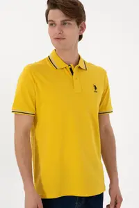 US Polo Assn. Men Regular Fit Polo Shirt Collar Yellow Basic T-Shirt - Image 4