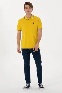 US Polo Assn. Men Regular Fit Polo Shirt Collar Yellow Basic T-Shirt - Image 5