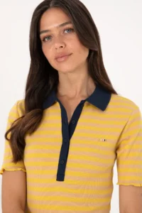 US Polo Assn. Women Dark Yellow Striped Polo Shirt Collar T-Shirt - Image 2