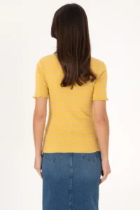 US Polo Assn. Women Dark Yellow Striped Polo Shirt Collar T-Shirt - Image 5
