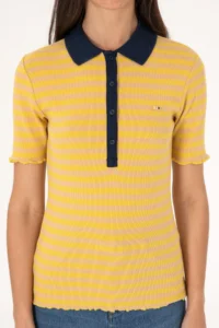 US Polo Assn. Women Dark Yellow Striped Polo Shirt Collar T-Shirt - Image 6