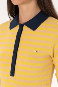 US Polo Assn. Women Dark Yellow Striped Polo Shirt Collar T-Shirt - Image 7