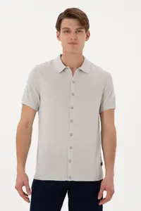 US Polo Assn. Men Regular Fit Light Gray buttoned Knitwear T-Shirt